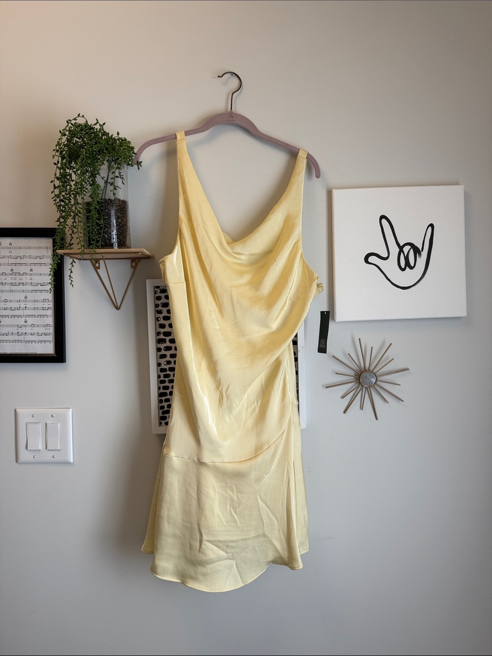 Satin Cowl Neck Slip Dress in Butter Yellow